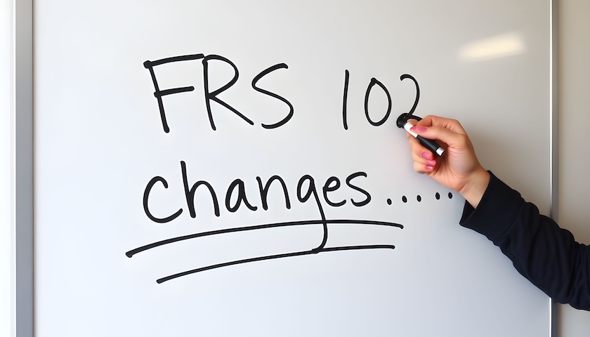 AI generated image of someone writing "FRS 102 changes..." on a whiteboard.