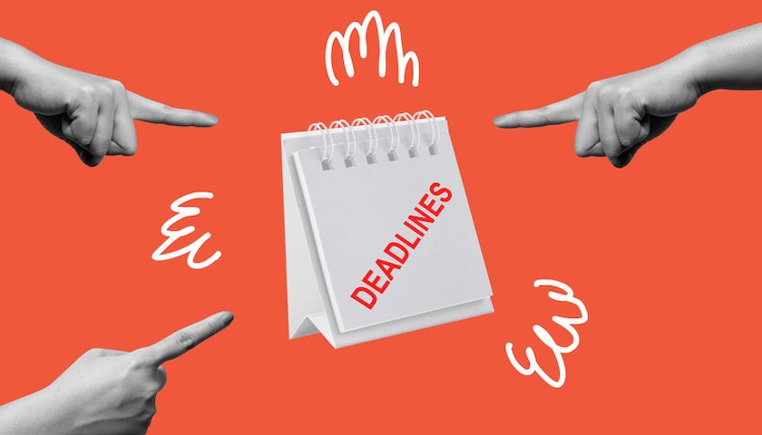 Stylised image of three hands pointing to a pad that reads 'DEADLINES', illustrating an article on Corporation Tax deadlines.