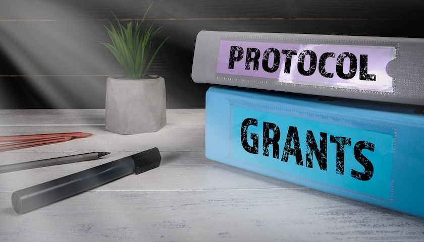 Folders reading 'protocol' and 'grants', illustrating an article on accounting for government grants