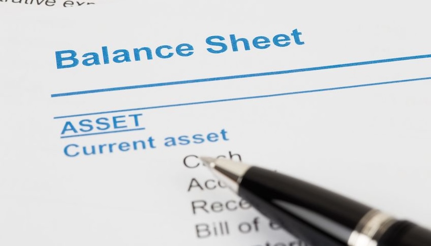 Close-up of a balance sheet showing assets and current assets